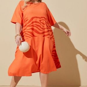 Ashley Stewart Orange Zebra Linen Blend Dress Size 22/24